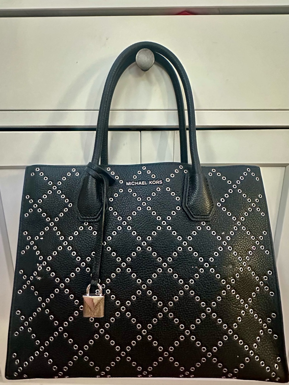 Michael Kors Black Eyelet-Stud Leather Tote